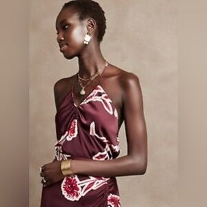 NWT Banana Republic Womens Size Medium Burgundy/Maroon Floral Halter Tank Top